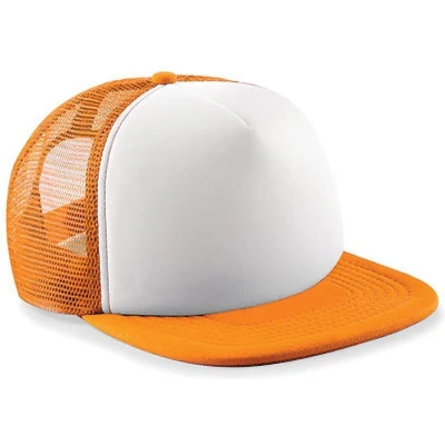Afbeelding van Beechfield Junior Vintage Snapback Mesh Trucker Cap / Hoofddeksel (Oranje Wit)