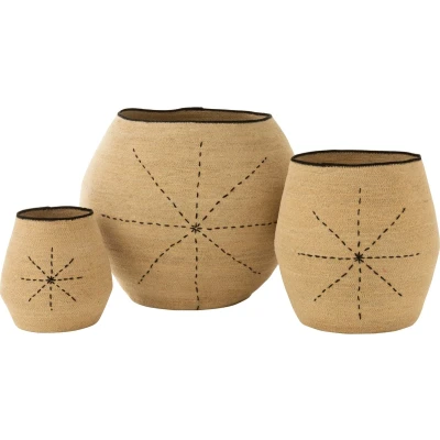Afbeelding van J Line Set Van 3 Mand Ster Stippellijnen Zeegras Naturel/Zwart