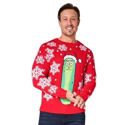 Afbeelding van RICK AND MORTY kersttrui voor heren warme, gezellige grappige maten M 2XL officiële merchandise cadeaus hem (Rood, XL)