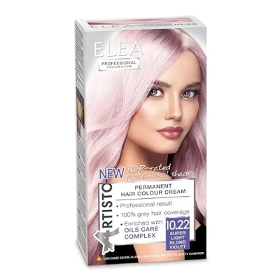 Afbeelding van Elea Professional Color &amp; Care Permanente haarverf, 120 ml, professioneel resultaat, grijze haarafdekking, verrijkt met verzorgingscomplexen van oliën, langhoudende haarkleur (10,22 superlichtblond