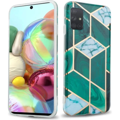 Afbeelding van Cadorabo Hoesje geschikt voor Samsung Galaxy A71 5G in Donkergroen Wit Goud Marmer No. 6 Beschermhoes gemaakt van TPU siliconen Case Cover met mozaïek motief