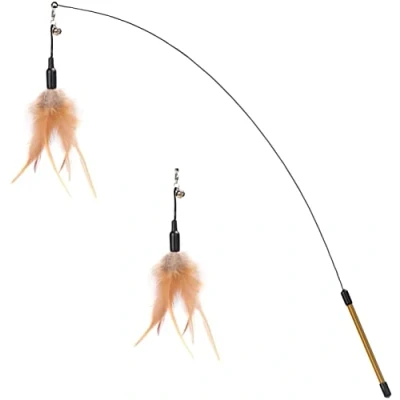 Afbeelding van Pawaboo Feather Teaser Cat Toy, Interactive Wand Toy Flying Catcher with Extra Long 34.5&quot; and Small Bell, Fun Exerciser Playing for kitten or cat, Brown