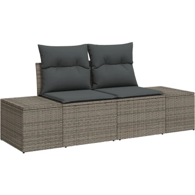 Afbeelding van vidaXL 2 Persoons Tuin Sofa met Kussens Grijs Poly Rattan