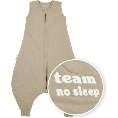 Afbeelding van Meyco baby Slub met Team No Sleep applicatie winter slaapoverall jumper taupe/offwhite 104cm