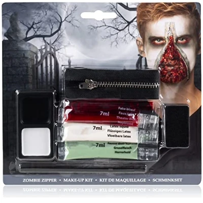Afbeelding van COM FOUR® make up set zombie zipper, voor een stoere zipper tattoo, horror, halloween, carnaval, themafeest