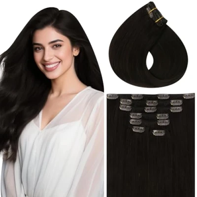 Afbeelding van Vivien Haar Extensies Clip in Bruin Menselijk Donkerste Brwon Extenisons Echt Ful Head 7PCS 120g # 2 14 Inch