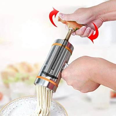 Afbeelding van MAGT Pasta Maker, Handmatige Machine Roestvrij Staal Noedel Huishoudelijke Maker Met 7 Mallen Oranje