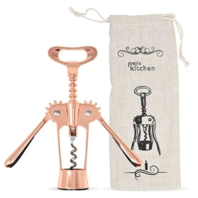 Afbeelding van Joeji&#039;s Kitchen Kurkentrekker flesopener wijnkurk schroefvleugel verwijder bier olijfolie multifunctionele kurken en doppen luxe opbergtas roségoud