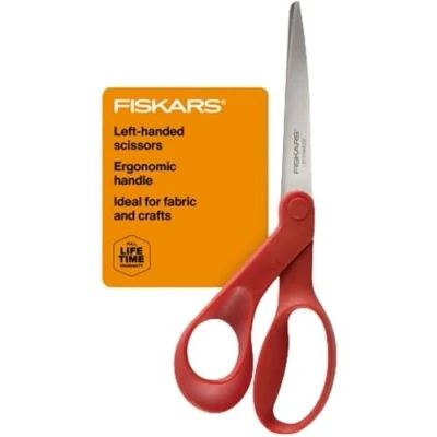 Afbeelding van Fiskars® Multifunctionele schaar voor linkshandigen, ergonomisch gevormd, 20,3 cm, roestvrij staal, papier en stofschaar kantoor, kunst handwerk, rood