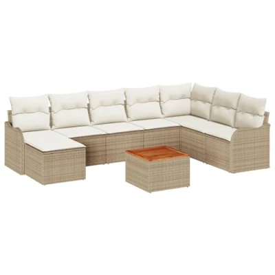 Afbeelding van vidaXL 9 delige Tuin Sofa Set met Kussens Beige Poly Rattan Acacia