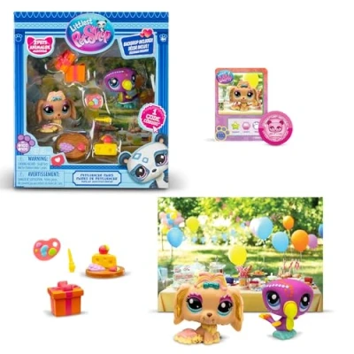 Afbeelding van Littlest Pet Shop Bandai BF00572 Petluencers Party voor buiten, bevat 2 huisdieren, 4 accessoires, 1 achtergrond, verzamelkaart, virtuele code, generatie 7, jaar