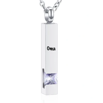 Afbeelding van Luxe Ashanger Met Ketting En Gravering Oma Assieraad Zilverkleurig Licht Paarse Steen As Gedenksieraad Urn Incl. vuller