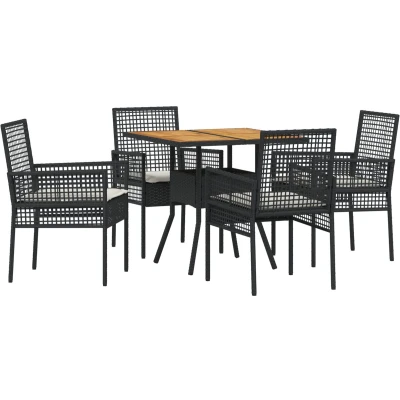 Afbeelding van vidaXL 5 delige tuin eetset met kussens zwart poly rattan