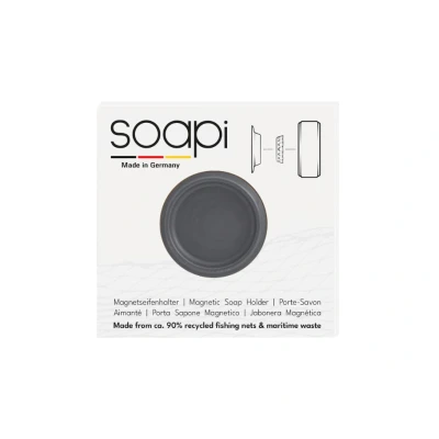 Afbeelding van Magnetische Zeephouder Dark Grey Donkergrijze met Magneet Soapi Zeephoudermuur zonder boren voor zeepbar Zeep aan de muur Duurzaam en Stijlvol Design Gemaakt van 90% gerecyclede visnetten
