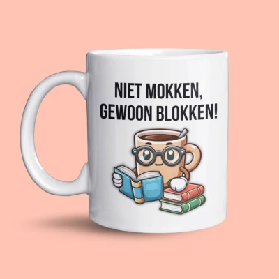 Afbeelding van NietMokken.nl Niet Mokken, Gewoon Blokken Mok Grappige Studeren Cadeau voor Studenten &amp; Slimmeriken 325ml Vaatwasser en Magnetronbestendig