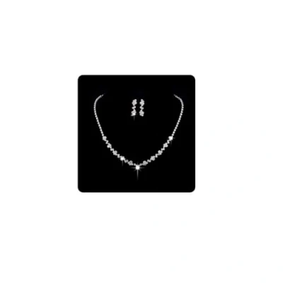 Afbeelding van Wedity Bruid Bruiloft Kristal Ketting Oorbellen Set Zilveren Bruids Choker Kettingen Hanger Sieraden voor Vrouwen en Meisjes, Messing Metaal Edelsteen Zilver, Stras