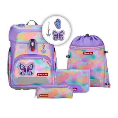 Afbeelding van Step by Schooltas Cloud Flash Schulranzen Set 5 delig Butterfly Luna Paars