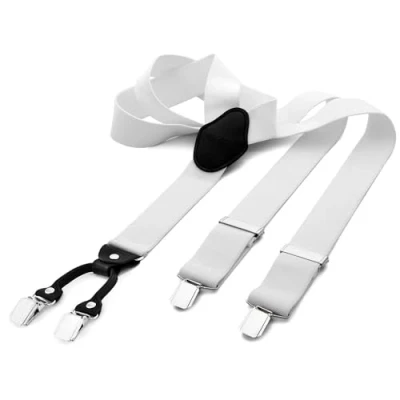 Afbeelding van DonDon brede bretels 3,5 cm 4 Y vormige leren clips elastisch en in lengte verstelbaar geruit zwart rood wit
