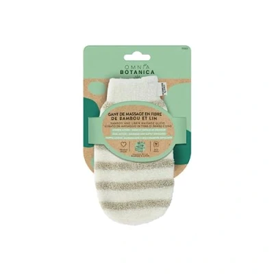 Afbeelding van OMNIA BOTANICA Tweecomponenten badhandschoen linnen en bamboe zachte massage bodyscrub massagehandschoen geschikt voor alle huidtypes spa peeling