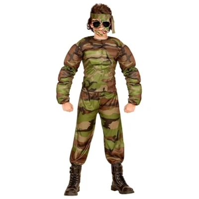 Afbeelding van Widmann Leger &amp; Oorlog Kostuum Super Soldaat Uit De Sportschool Maat 140 Carnavalskleding Verkleedkleding