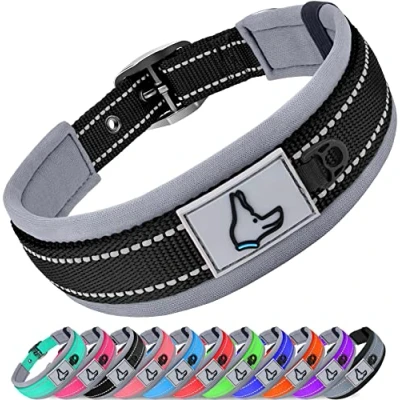 Afbeelding van Joytale Hondenhalsband voor extra grote honden, neopreen gewatteerde halsband, reflecterende brede halsbanden met duurzame metalen riemgesp, verstelbare zwaar belastbare nylon Zwart, XL