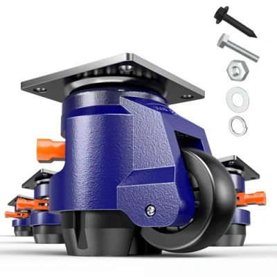 Afbeelding van KOSTANZO Premium nivelleringsrol, heavy duty wiel met ratelgreep, draagvermogen per rol, 500 kg, totale hoogte 107 114 mm, industriële wielen voor werkbank, zware meubels