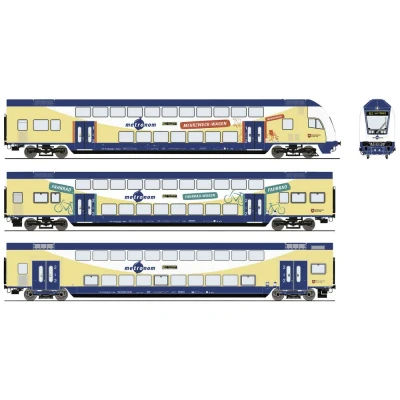 Afbeelding van Roco 6210105 H0 3 delige set dubbeldekswagons van de metronoom 2e klas DBPza, DBDpza, stuurstandrijtuig 1e/2e Klasse DABpbzkfa
