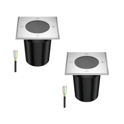 Afbeelding van ledscom.de 2 stuks grondinbouwlamp RELI voor buiten, IP67, roestvrij staal, hoekig, 11 x 11cm, 1x GU10 max. 15W