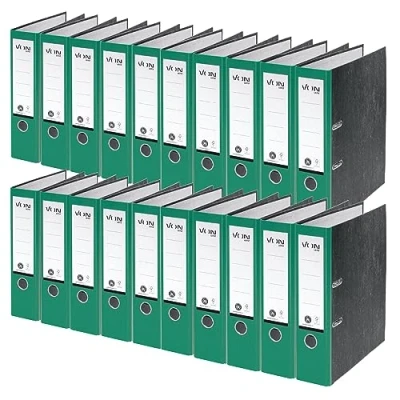 Afbeelding van Von Leitz Ordner A4, verpakking van 20 stuks, 100% gerecycled papier, 80 mm rugbreedte, Leitz, voor 600 vellen, blauwe engel &amp; FSC gecertificeerd, school, studie en thuis, groen,