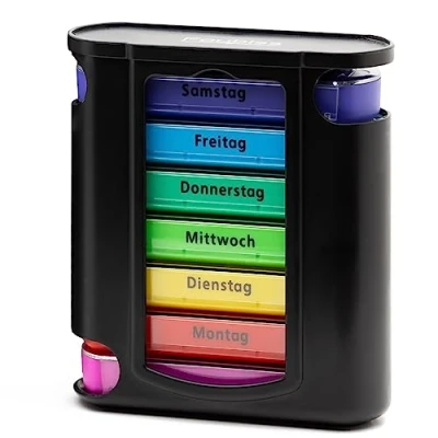Afbeelding van Foubiss Tablettenbox, BPA vrij, medicijnbox met 7 dagen, 4 vakken, pillendoos, perfect voor onderweg, seniorenvriendelijke tablettendoos, &#039;s morgens, middags of avonds