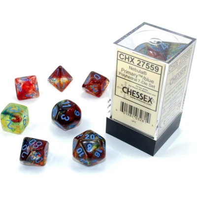 Afbeelding van Chessex Nebula Primary/blue Luminary Polydice Dobbelsteen Set (7 stuks)