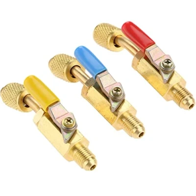 Afbeelding van SURIEEN 3 Pack R134A Hoekige Compacte Uitschakeling Kogelkraan Adapter Kleuren 1/4 &quot;SAE Draad Past voor HVAC Airconditioning Koelmiddel R12 R22 R502 Oplaadslangen
