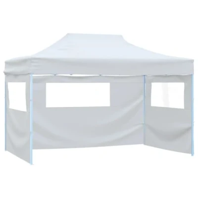 Afbeelding van vidaXL Partytent met 3 Zijwanden Feesttent Tuintent Paviljoen Tuinprieel Prieel Scherm Tuinpaviljoen Partytenten Luifel Luifels Inklapbaar 3x4,5 m Wit