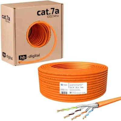 Afbeelding van HB DIGITAL 25m cat.7A netwerkkabel LAN kabel AWG 23/1 Oranje cat 7 koper professionele S/FTP PIMF LSZH halogeenvrij RoHS compliant Cat7a cat.7 een Ethernet gegevenskabel 10Gbit 1000MHz 10 Gigabit