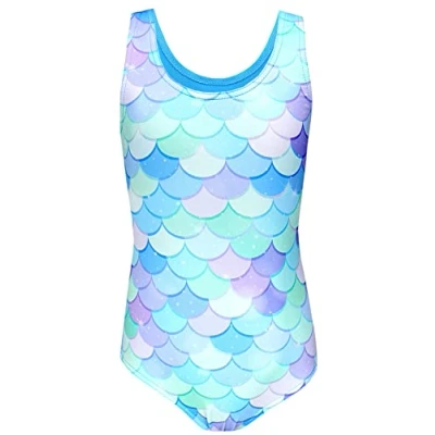 Afbeelding van Aquarti Meisjes Badpak met Racerback en Dolfijn Print, Zeemeermin/Blauw/Groen/Paars, 128