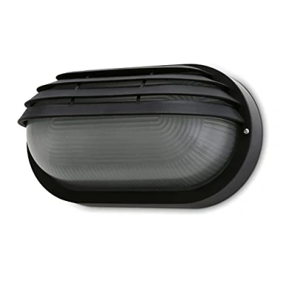 Afbeelding van DOP verlichting Muur Breng zwarte Porthalam aan voor E27 Outer IP44 (L.27cm). Ovaal stijl wandlamp ideaal portieken, balkons en terrassen.