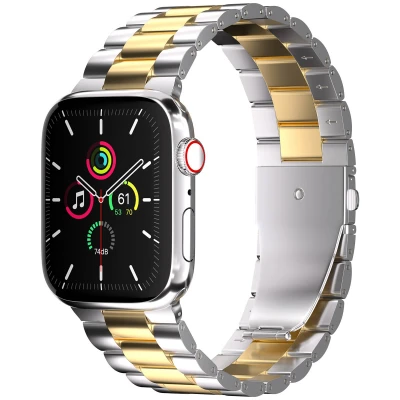 Afbeelding van Apple Watch bandje Staal Zilver Geschikt voor Series1/2/3/4/5/6/7/8/9/10/SE (38/40/41 mm) Series 10 (42 / Goud