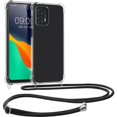 Afbeelding van kwmobile telefoonhoesje geschikt voor Motorola Moto G53 5G Hoesje met telefoonkoord Back cover in transparant / zwart