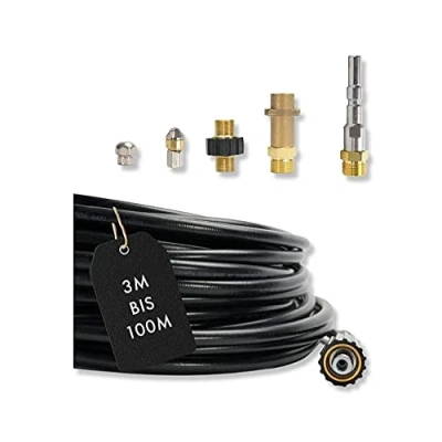 Afbeelding van Buisreinigingsslang set Professional (6 delig) voor Kärcher Kränzle NILFISK ALTO WAP HD HDS aansluiting 1/8&quot; AG: M22 x 1,5 IG &amp; bajonetadapter adapter KEW 2x sproeiers (15 meter)