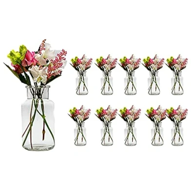 Afbeelding van Casavetro 10 x kleine vazen melkrond 300 ml H 13,6 cm glazen decoratieve flessen flesjes