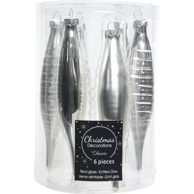 Afbeelding van Decoris Kersthangers 15 cm ijspegels zilver 6 stuks