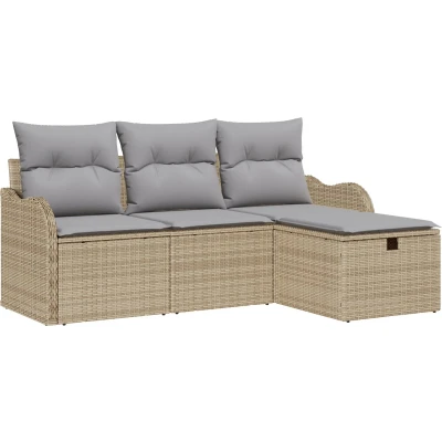 Afbeelding van vidaXL 4 delige tuinsofa set met kussens Beige poly rattan, 2 zits opbergruimte en rattan