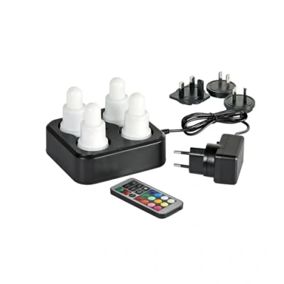 Afbeelding van Duni Led kaarsenset, 4 stuks, inclusief laadstation en afstandsbediening, batterijduur van 13 uur, veelkleurige tafellampen
