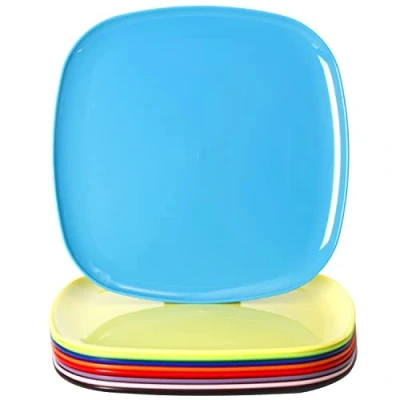 Afbeelding van Youngever 9 stuks 25,5 cm plastic borden, grote vierkante dinerborden, set van (9 regenboogkleuren)