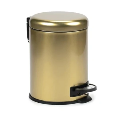 Afbeelding van TATAY Badkameremmer met roestvrijstalen pedaal, inhoud 5 liter, uitneembare binnenkant, gevoerde valsluiting, BPA vrij, goudkleurig, 29 x 22 27 cm