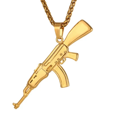 Afbeelding van Heren ketting Kettinghanger Mendes AK47 Edelstaal Goudkleurig