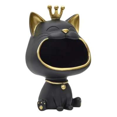 Afbeelding van HOME DECO FACTORY, HD0158, Elegant Empty Black Cat Statue, Practical Decorative Object for Keys and Jewelry, Modern Design, Durable Materials, One Size, Gold