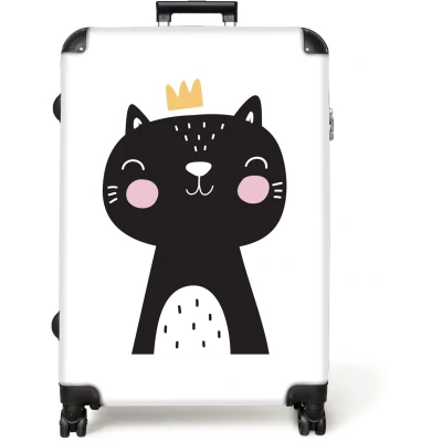Afbeelding van NoBoringSuitcases.com® Koffer groot Reiskoffer lichtgewicht Kat Kroon Kinderen Illustratie Rolkoffer met 4 wielen Grote trolley XL 98 liter bagage