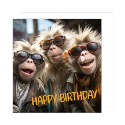 Afbeelding van Edition Seidel Premium vierkante verjaardagskaart met envelop. Wenskaart Happy Birthday Billet dier kaart kinderen man vrouw coole apen humor grappig (GQ163 SW024)