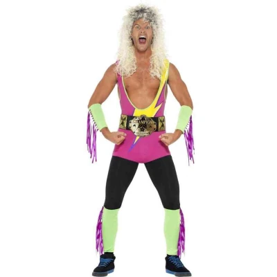 Afbeelding van Smiffy&#039;s Worstelaar Kostuum Hulk Hogan Retro Wrestler Wwe Man Multicolor XL Carnavalskleding Verkleedkleding